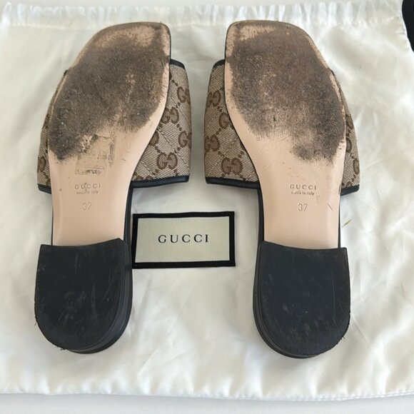 Gucci GG Jolie Leather-Trimmed Embellished Logo-Detailed Canvas Slides Size: 37 - Picture 11 of 11